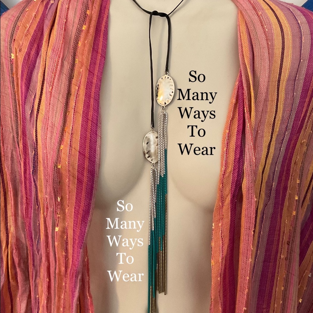 Boho Rope Necklace. Western Style Long Tassels Necklace Tie Leather Necklace.